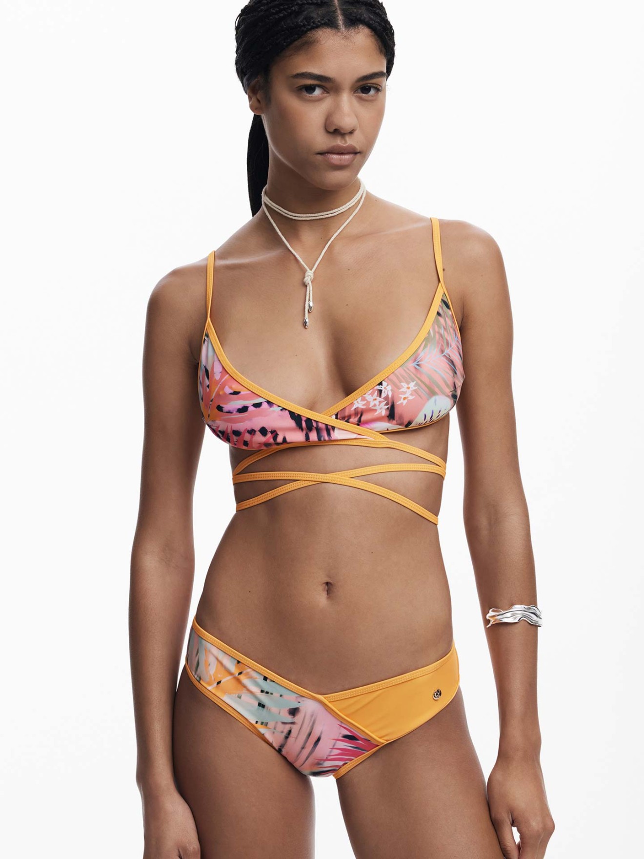 Cueca de Biquíni com Padrão Tropical