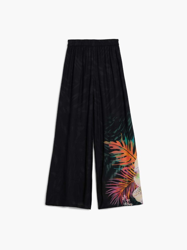 Calças Fluidas com Estampado Tropical