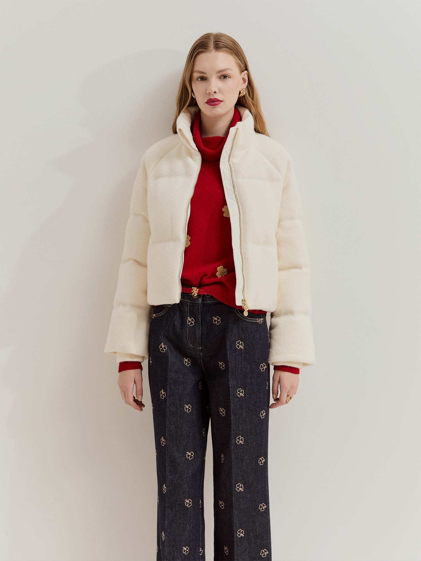 Blusão Acolchoado em Malha Tricotada