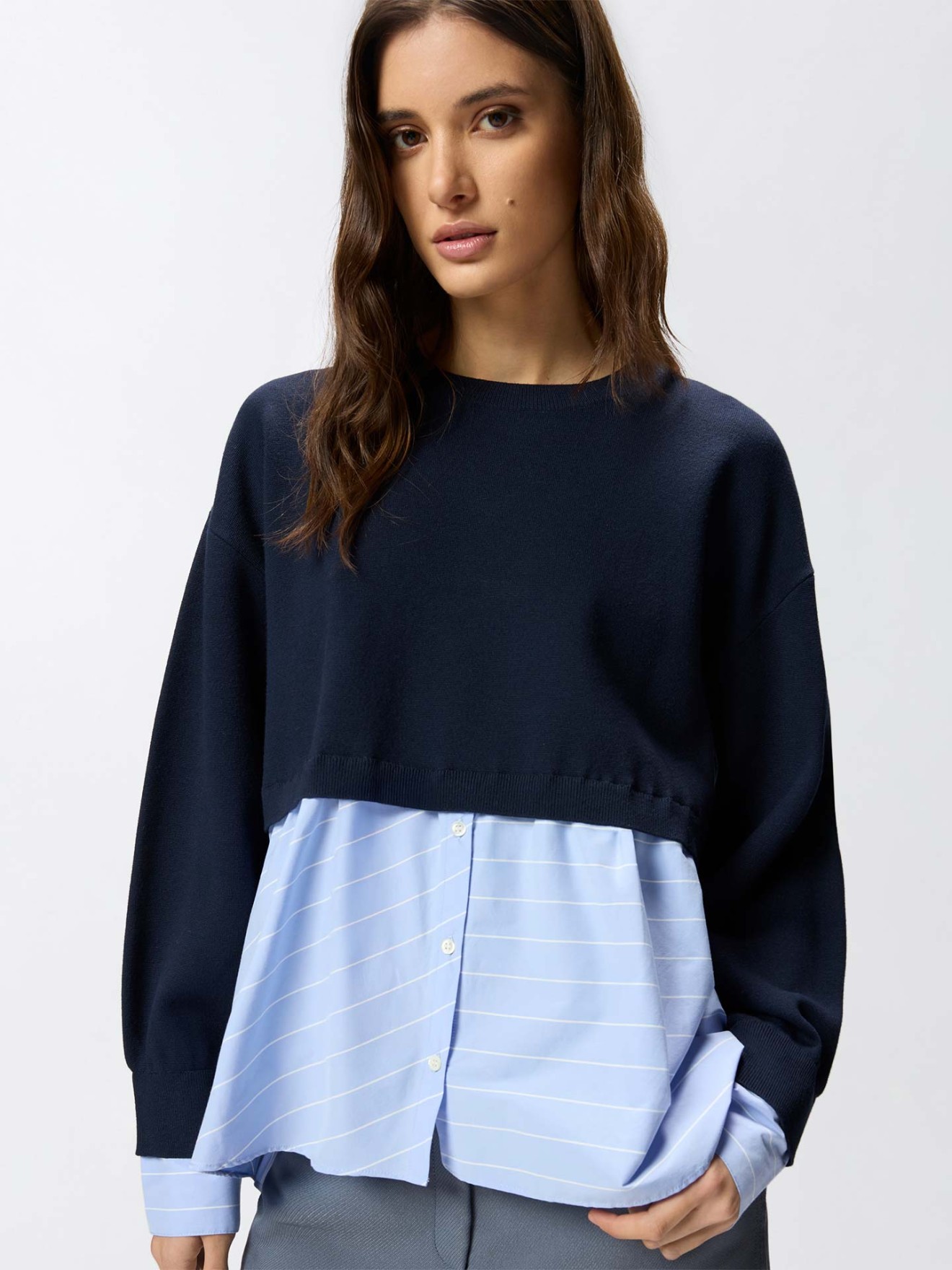 Camisola de Malha com Inser��o de Camisa