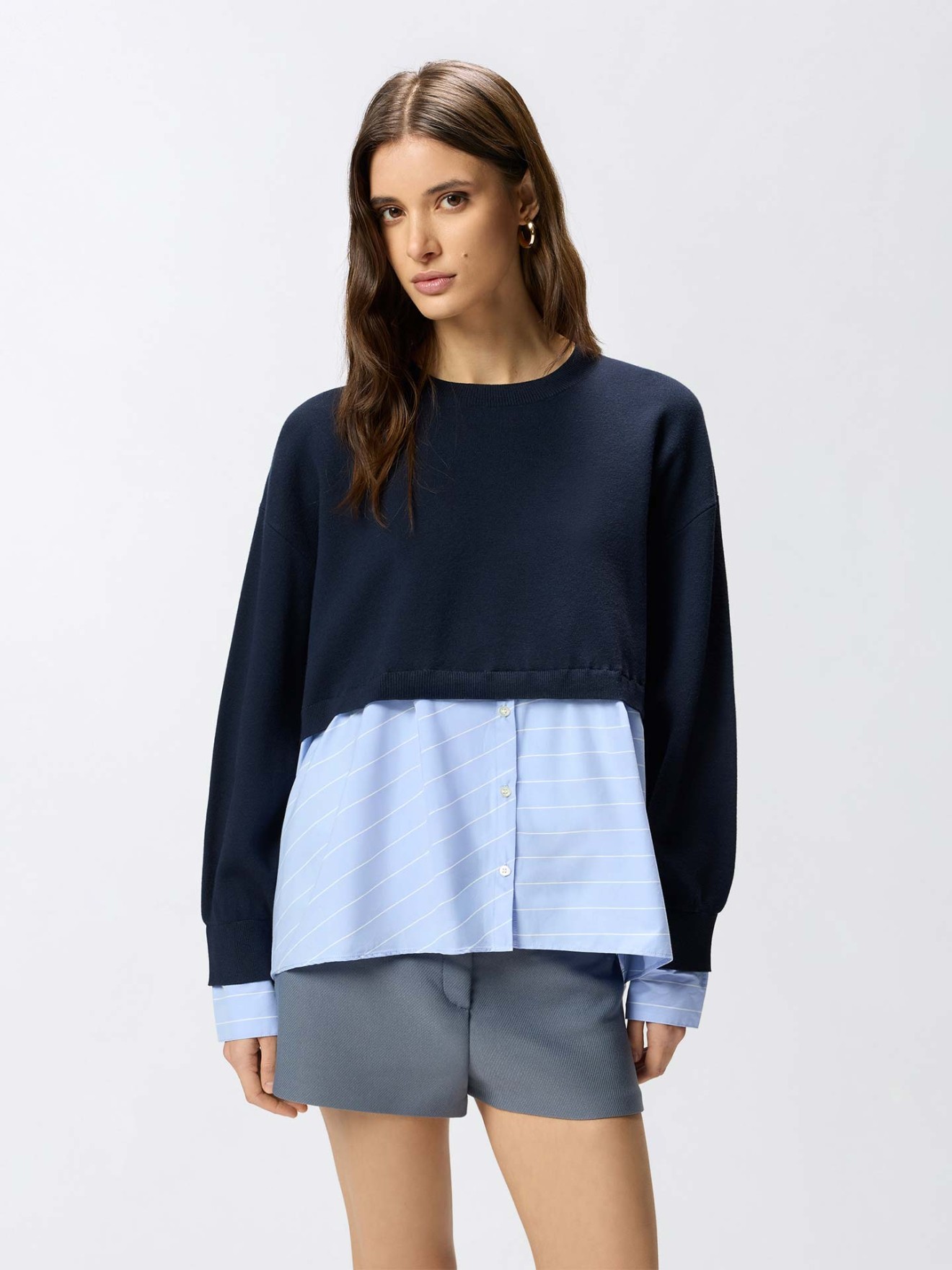 Camisola de Malha com Inser��o de Camisa