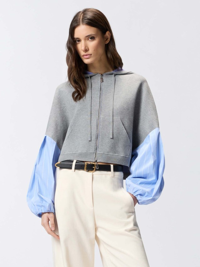 Casaco de Malha com Capuz e Mangas Balão