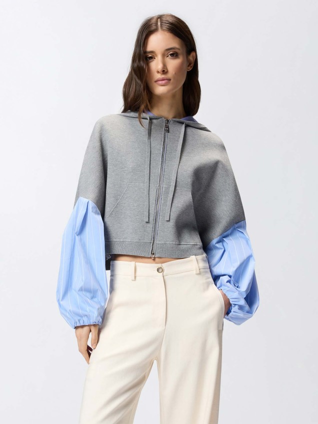 Casaco de Malha com Capuz e Mangas Bal�o