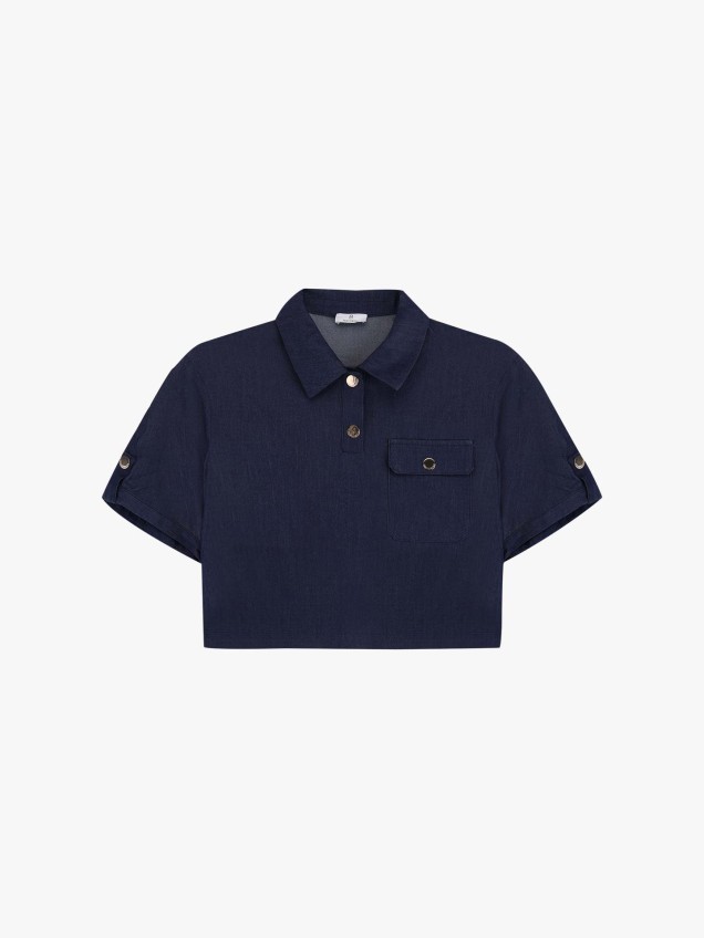 Polo Cropped de Manga Curta com Bolso