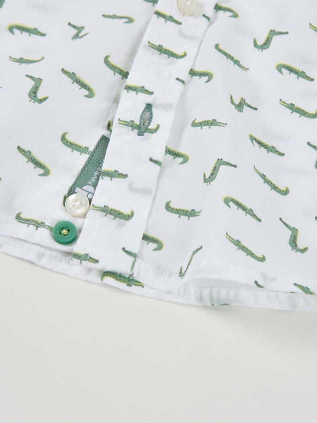 Camisa com Estampado de Crocodilos