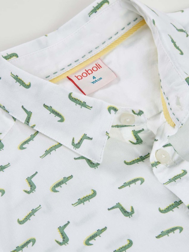 Camisa com Estampado de Crocodilos