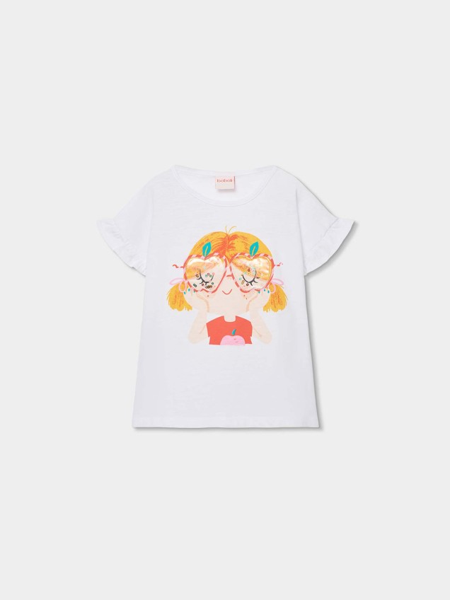 T-shirt com Estampado e Manga de Folhos