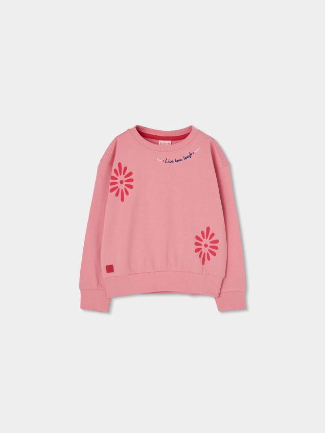 Sweatshirt com Estampado Floral e Bordado