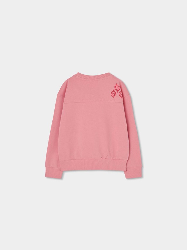 Sweatshirt com Estampado Floral e Bordado