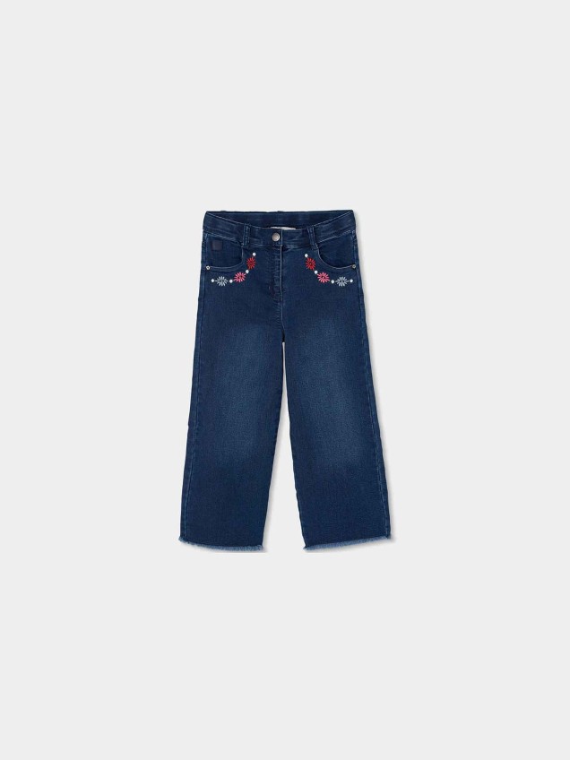 Calças de Ganga Culotte com Bordados Florais