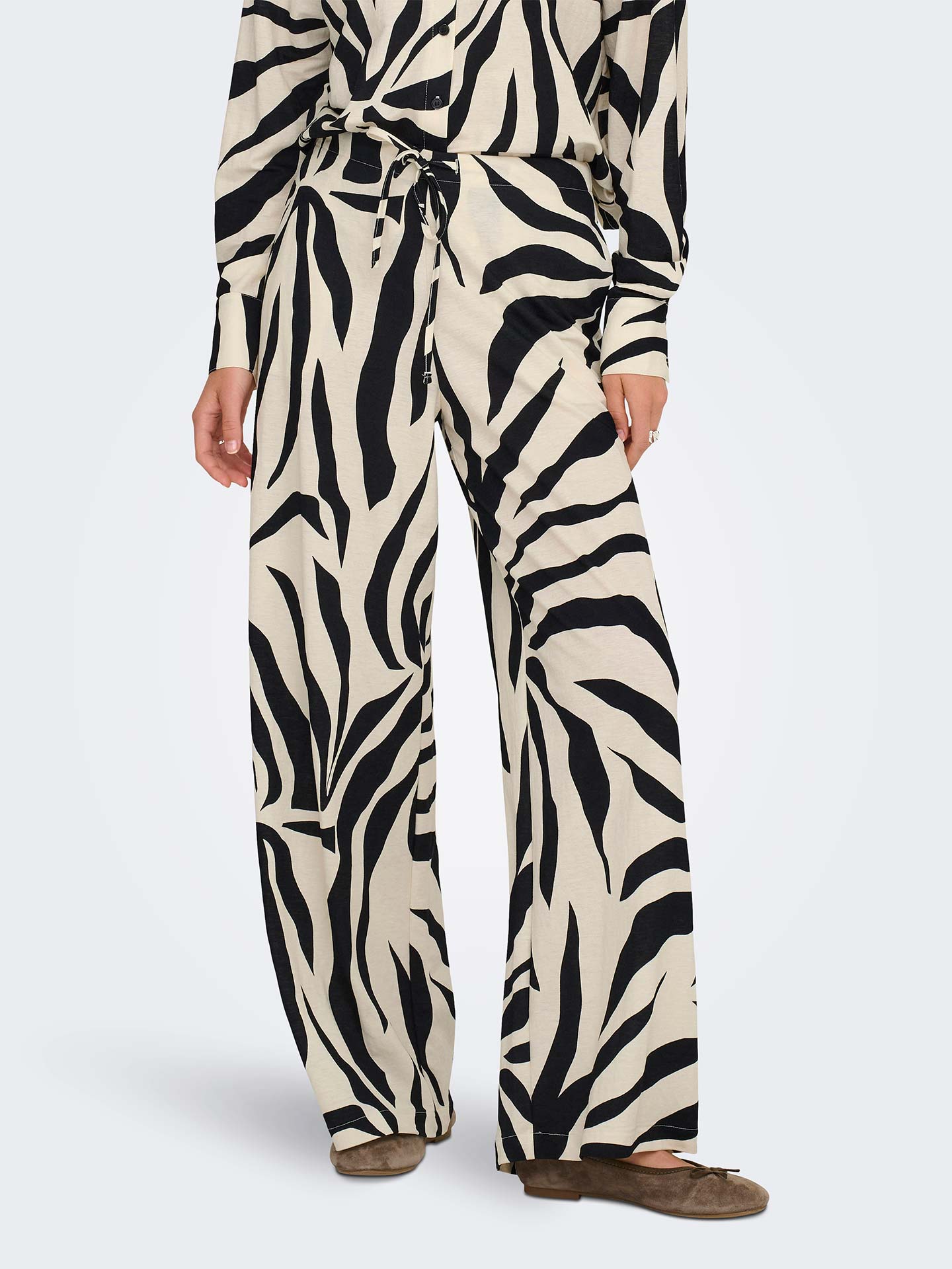 Calças de Perna Larga com Padrão Zebra