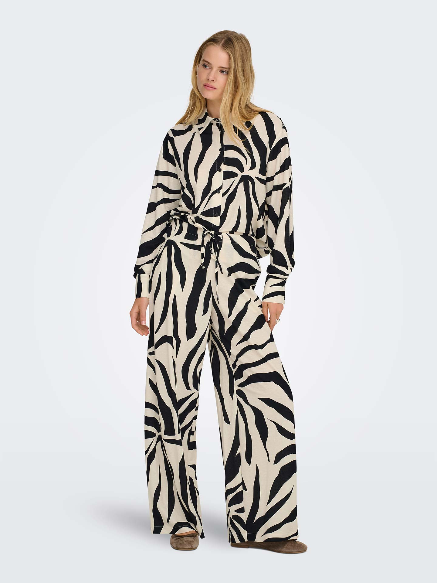 Calças de Perna Larga com Padrão Zebra