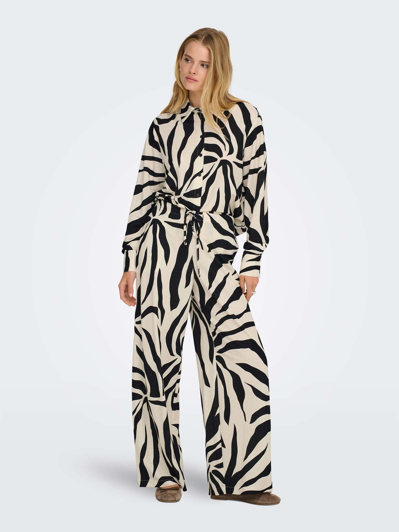 Calças de Perna Larga com Padrão Zebra