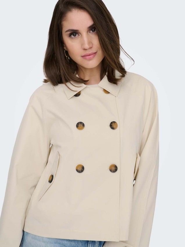 Trench Coat Curto com Abotoadura Dupla