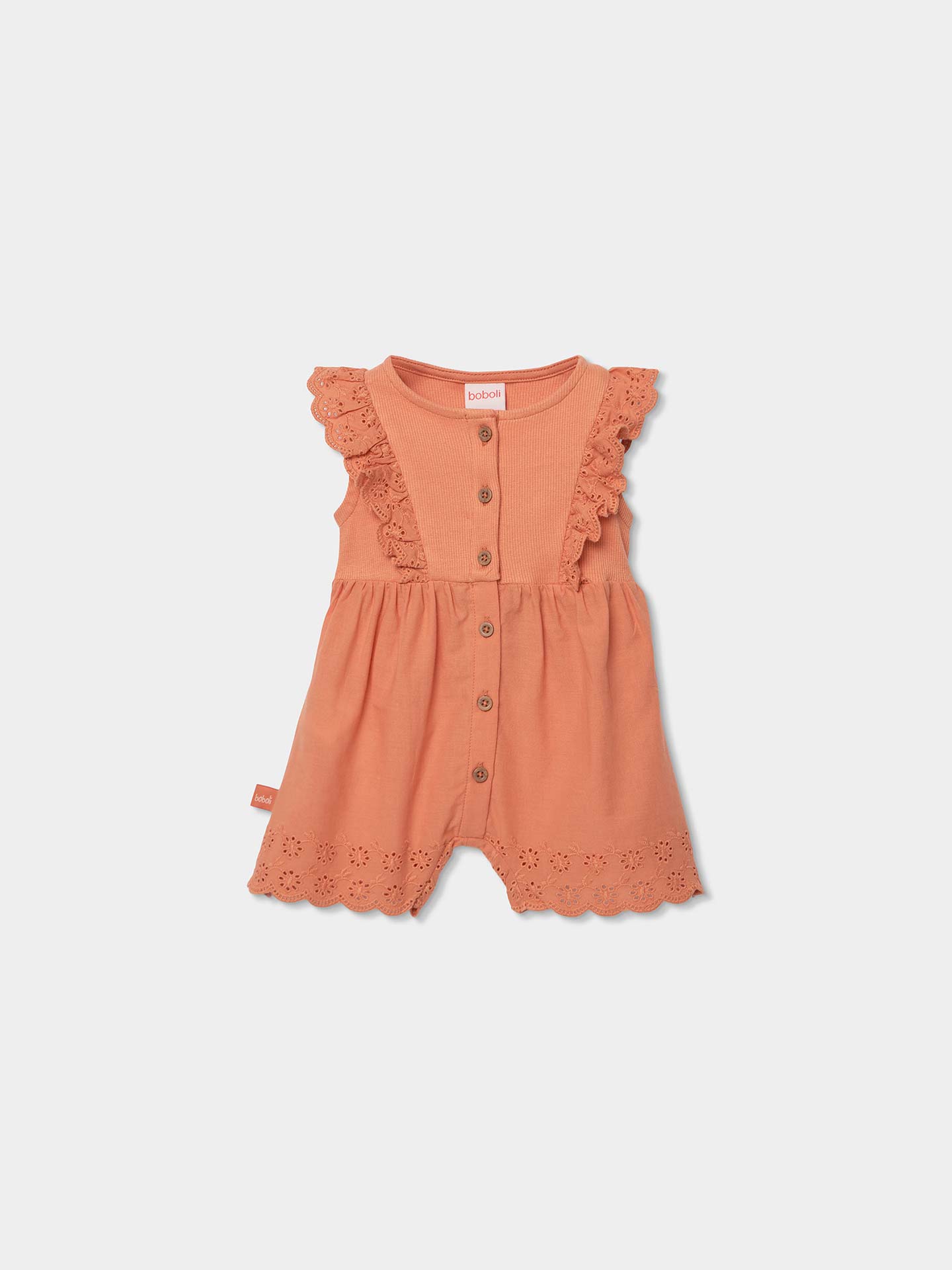 Macacão Curto com Folhos Bordados