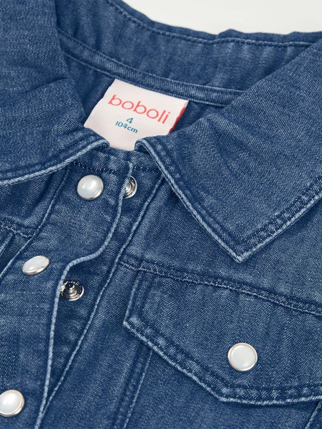 Vestido Combinado em Ganga e Saia de Folhos