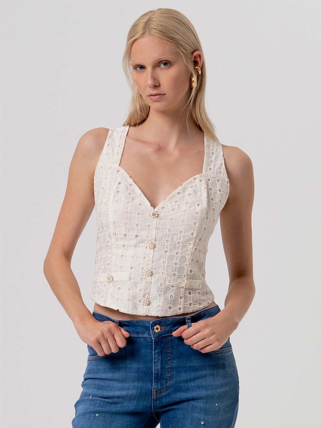 Top Cropped com Bordado Ingl�s