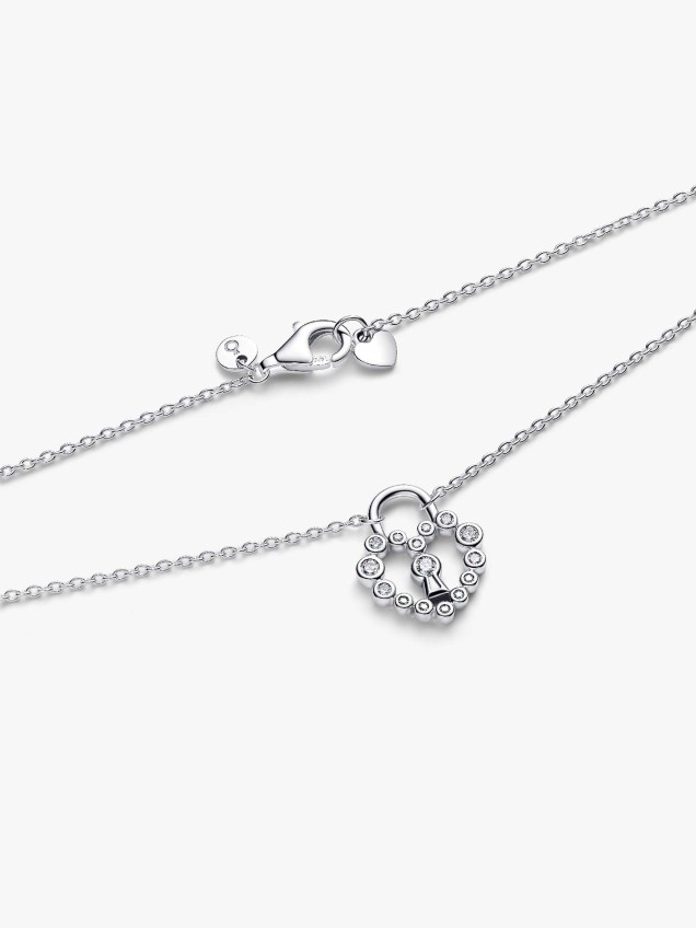 Colar Pendente Cadeado Coração Brilhante