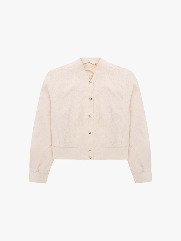 Casaco Bomber com Textura Enrugada Metalizada