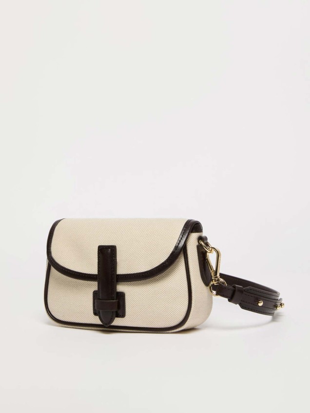 Mala de Tiracolo Pequena Weekend Max Mara em Lona com Detalhes em Pele