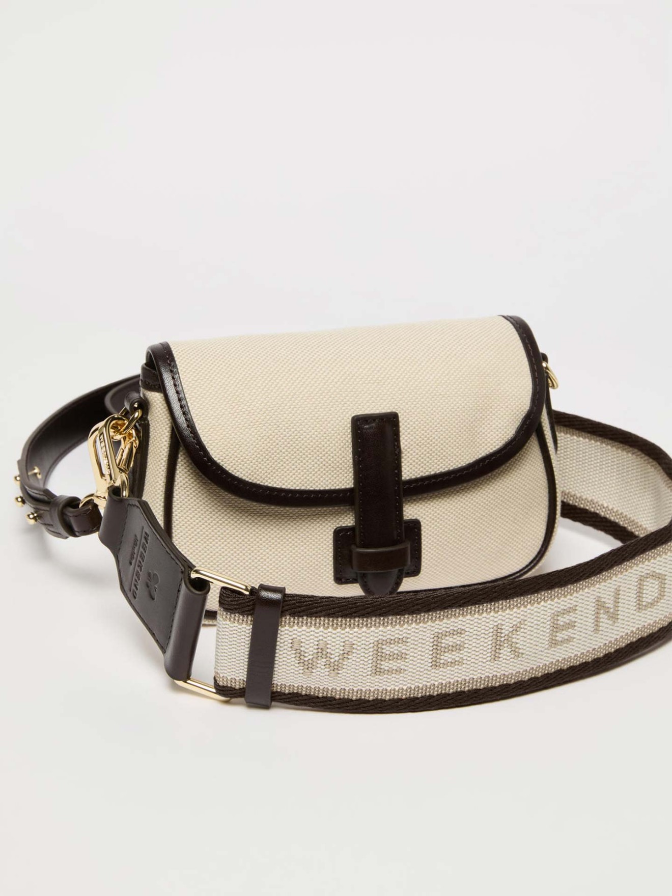 Mala de Tiracolo Pequena Weekend Max Mara em Lona com Detalhes em Pele