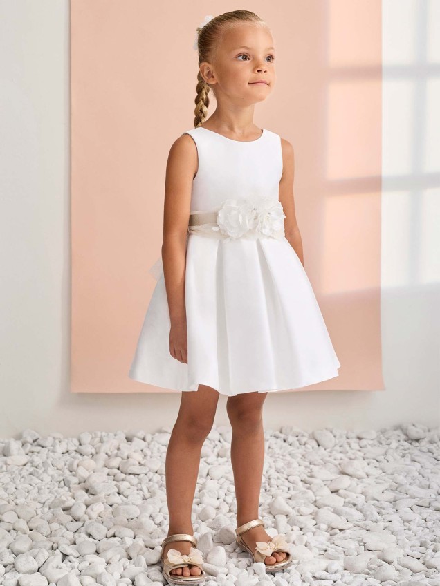 Vestido de Cerim�nia com Cinto de Flores e La�o