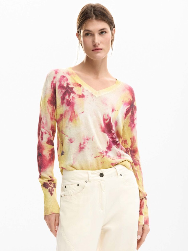 Camisola de Malha com Padr�o Floral