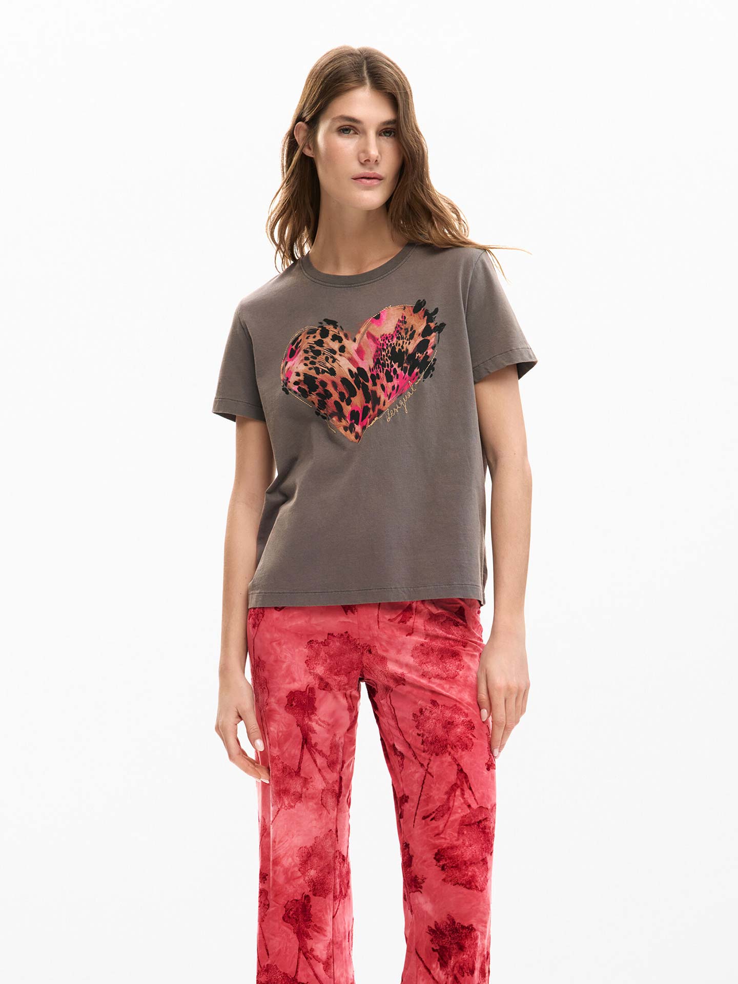 T-shirt com Estampado de Coração Animal Print