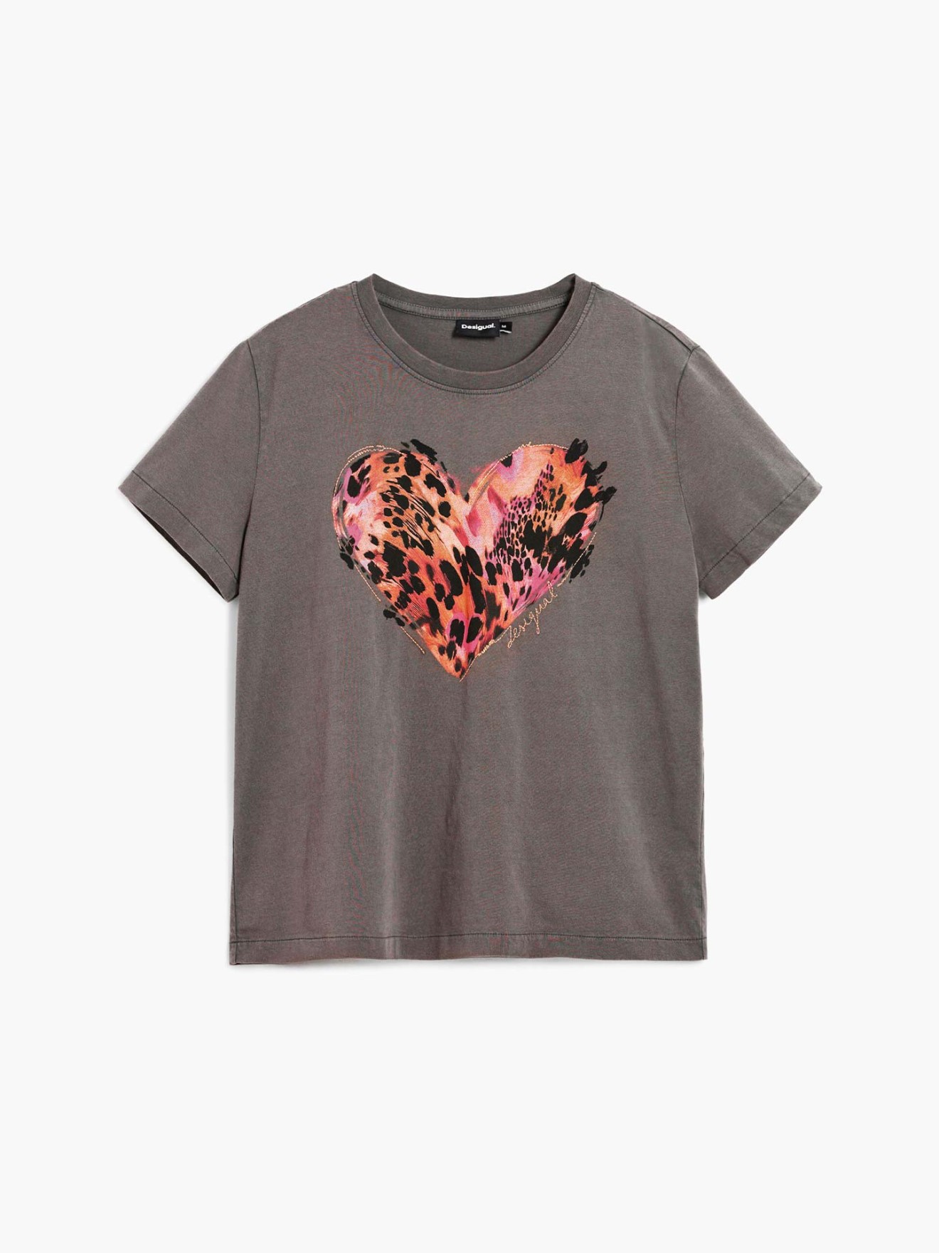 T-shirt com Estampado de Cora��o Animal Print