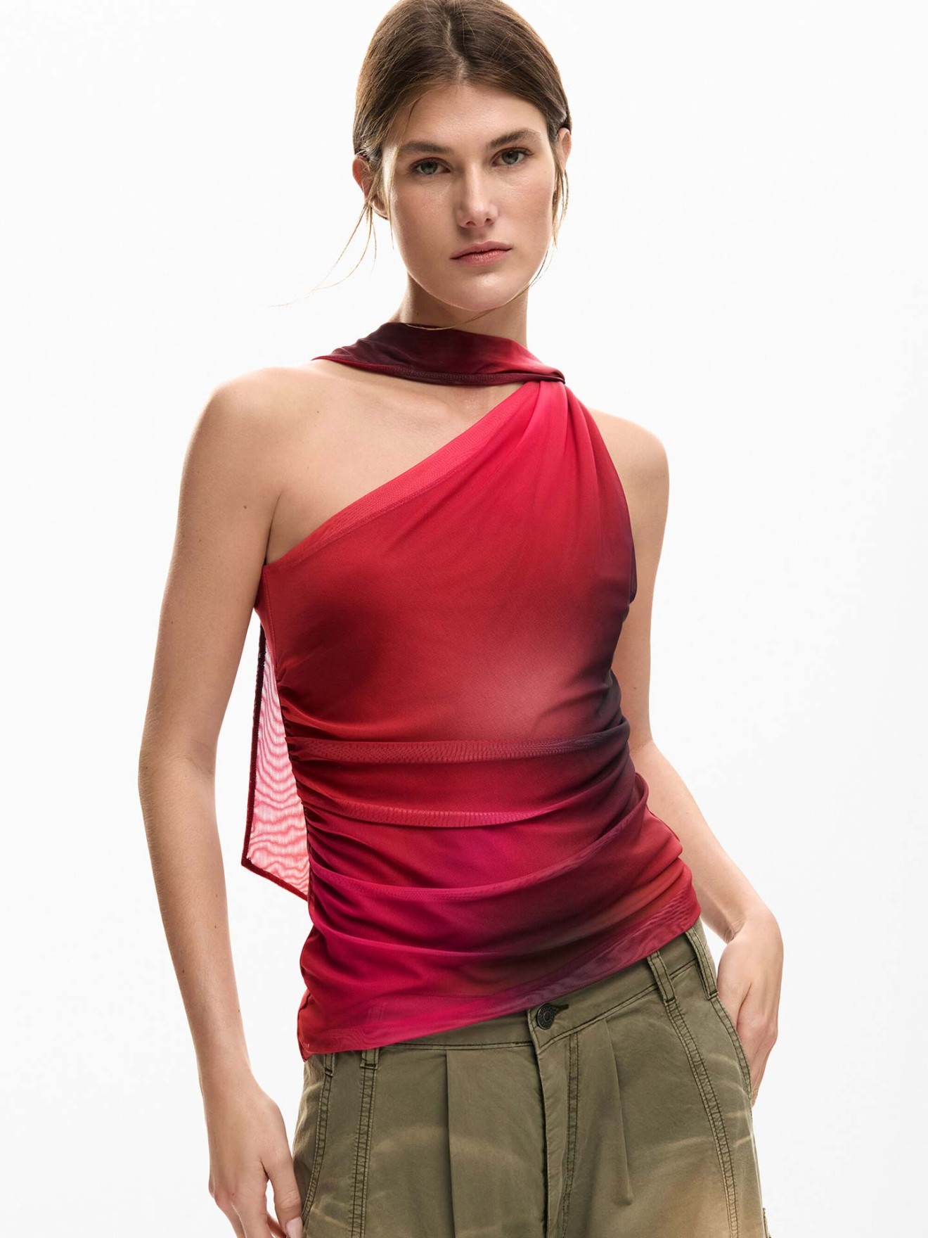Top Assim�trico Drapeado com N�