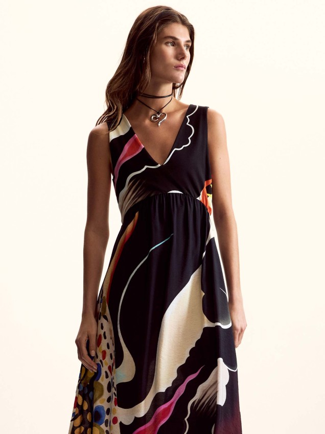 Vestido Midi com Decote em V