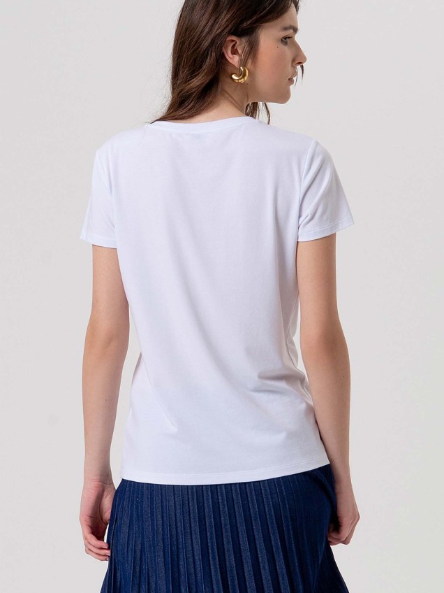 T-shirt com Logótipo em Aplicação de Renda