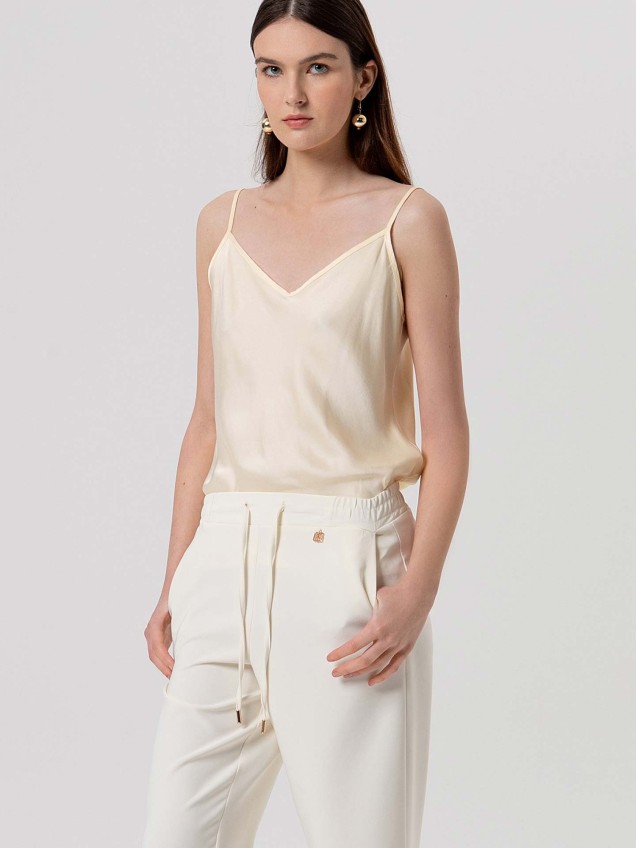 Calças de Perna Direita com Cordão de Ajuste