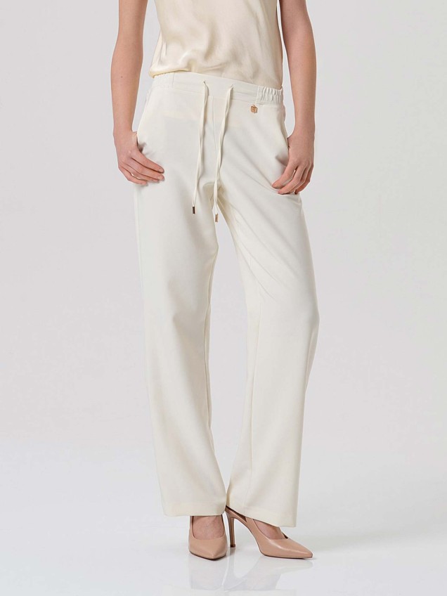 Calças de Perna Direita com Cordão de Ajuste