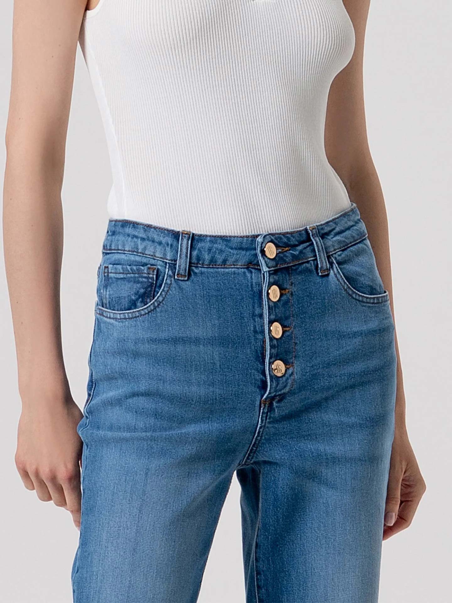 Calças de Ganga Flared de Cintura Subida