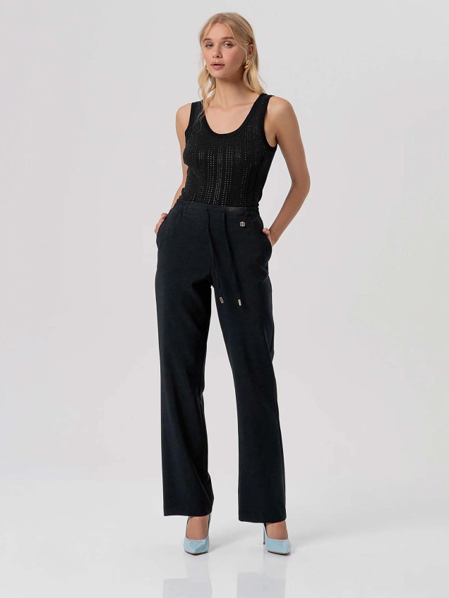 Calças de Perna Direita com Cordão de Ajuste