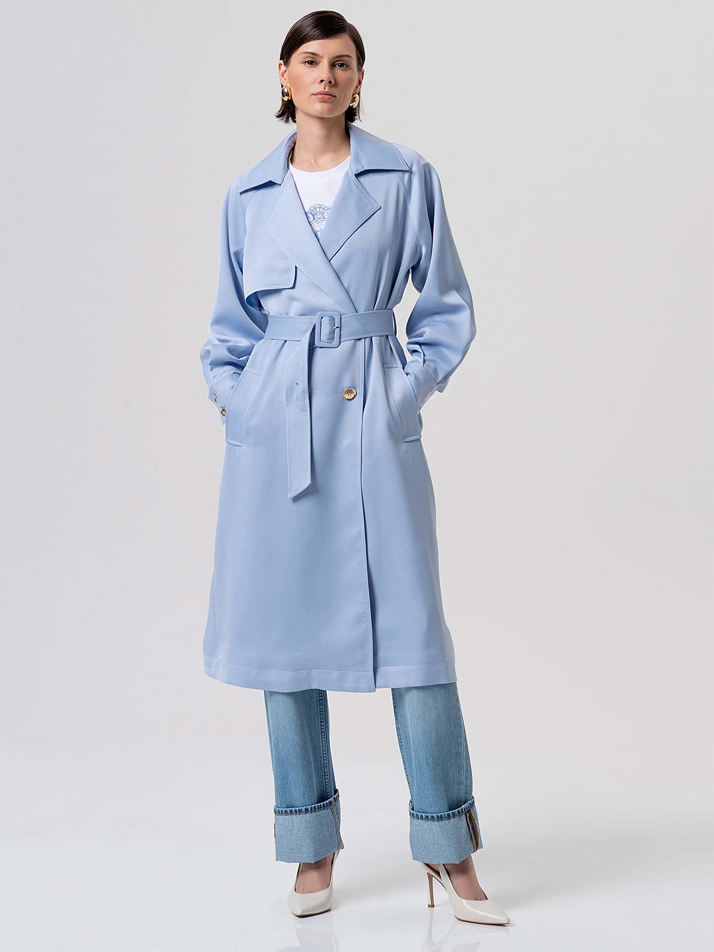 Trench Coat Longo de Cetim