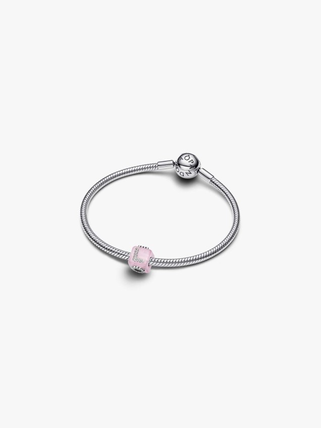 Conta Cubo Love Vidro Murano Rosa