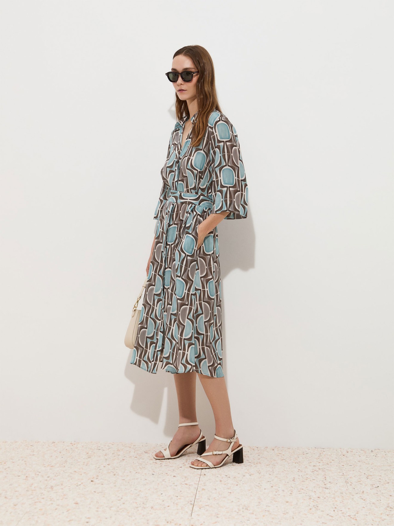 Vestido Camiseiro Midi com Padr�o