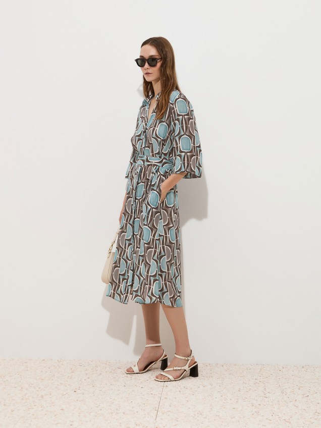 Vestido Camiseiro Midi com Padrão