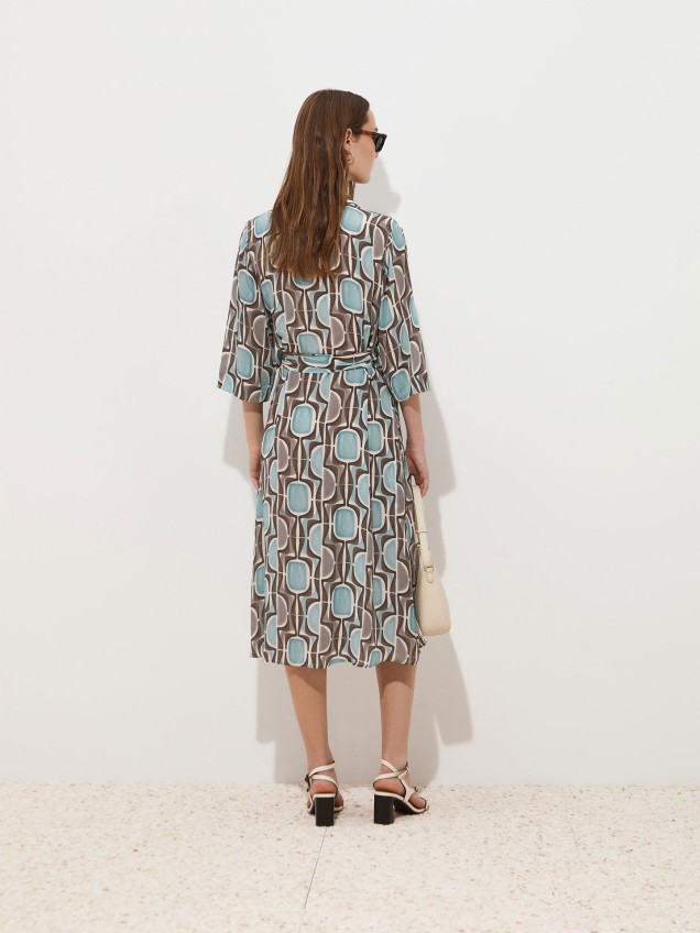 Vestido Camiseiro Midi com Padrão
