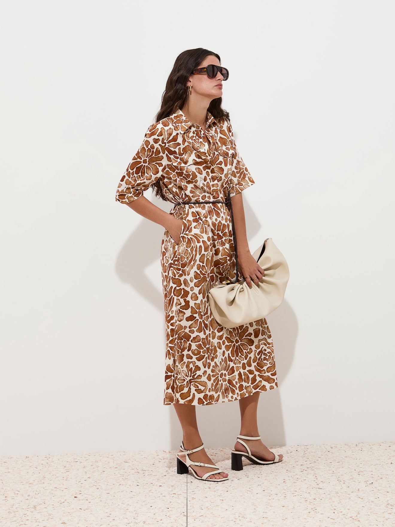 Vestido Camiseiro Midi com Estampado Floral