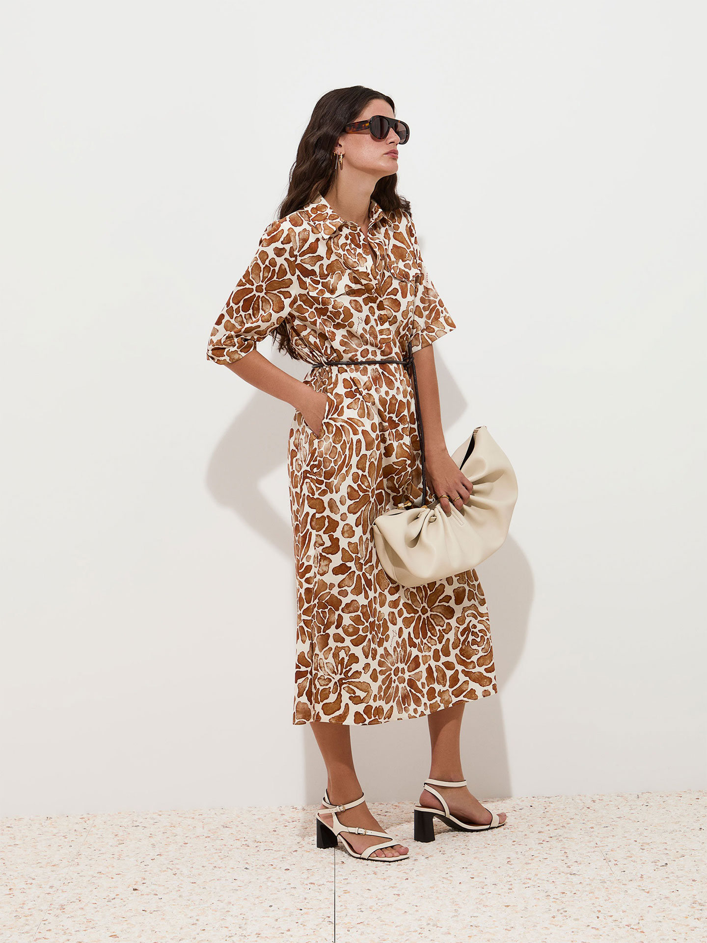 Vestido Camiseiro Midi com Estampado Floral