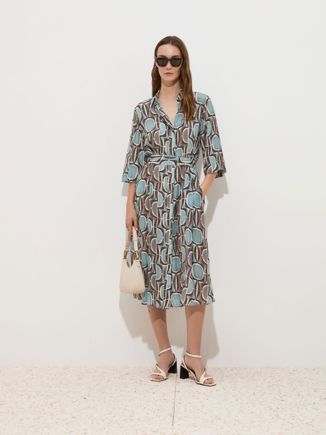 Vestido Camiseiro Midi com Padrão