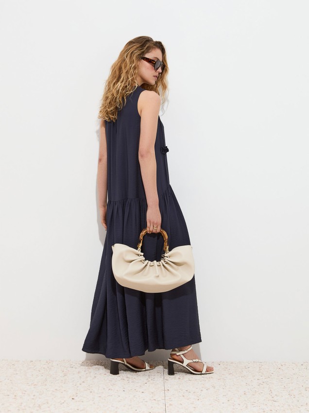 Vestido Comprido com Decote Franzido