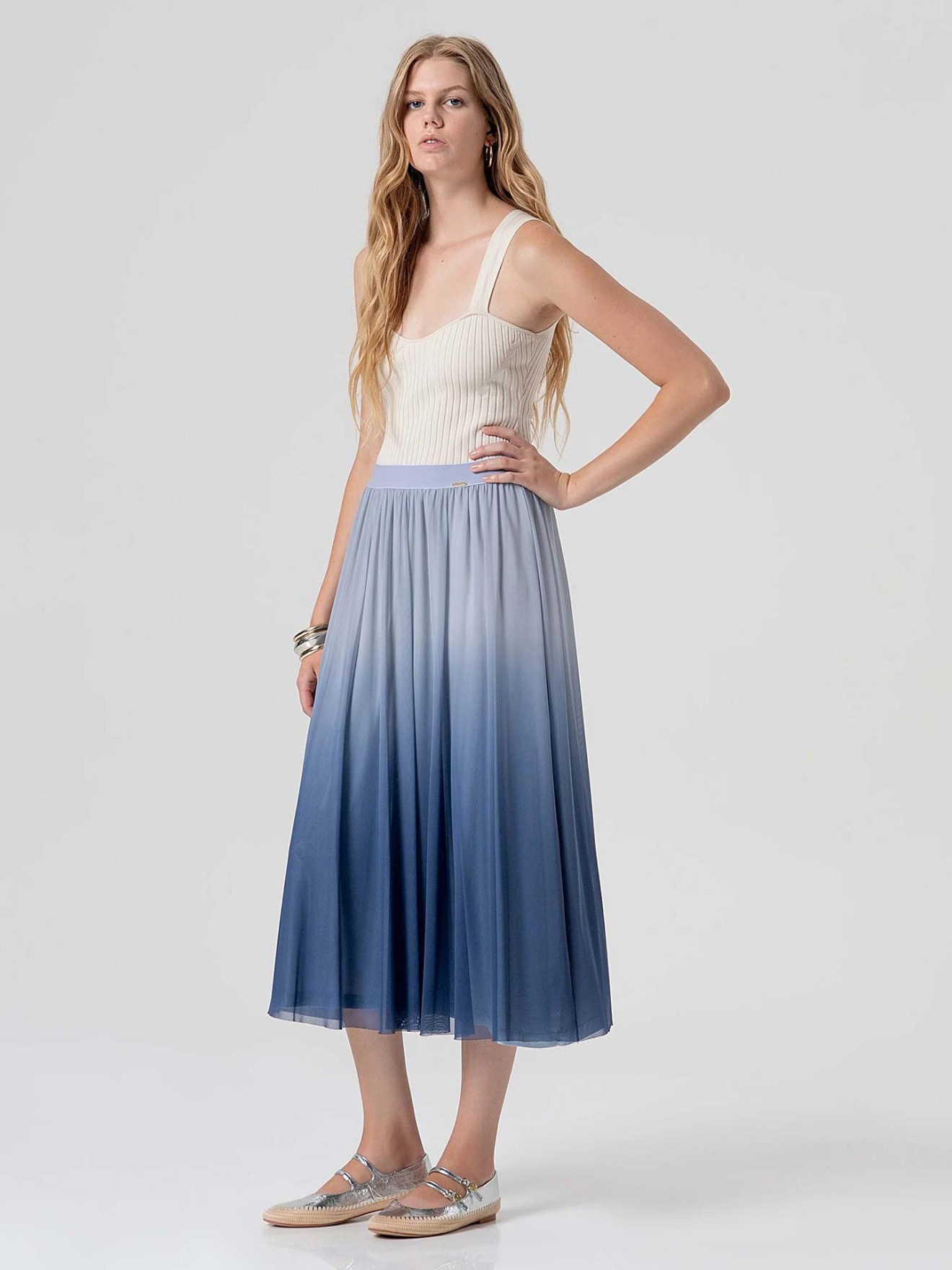 Saia Midi de Tule com Efeito Dégradé