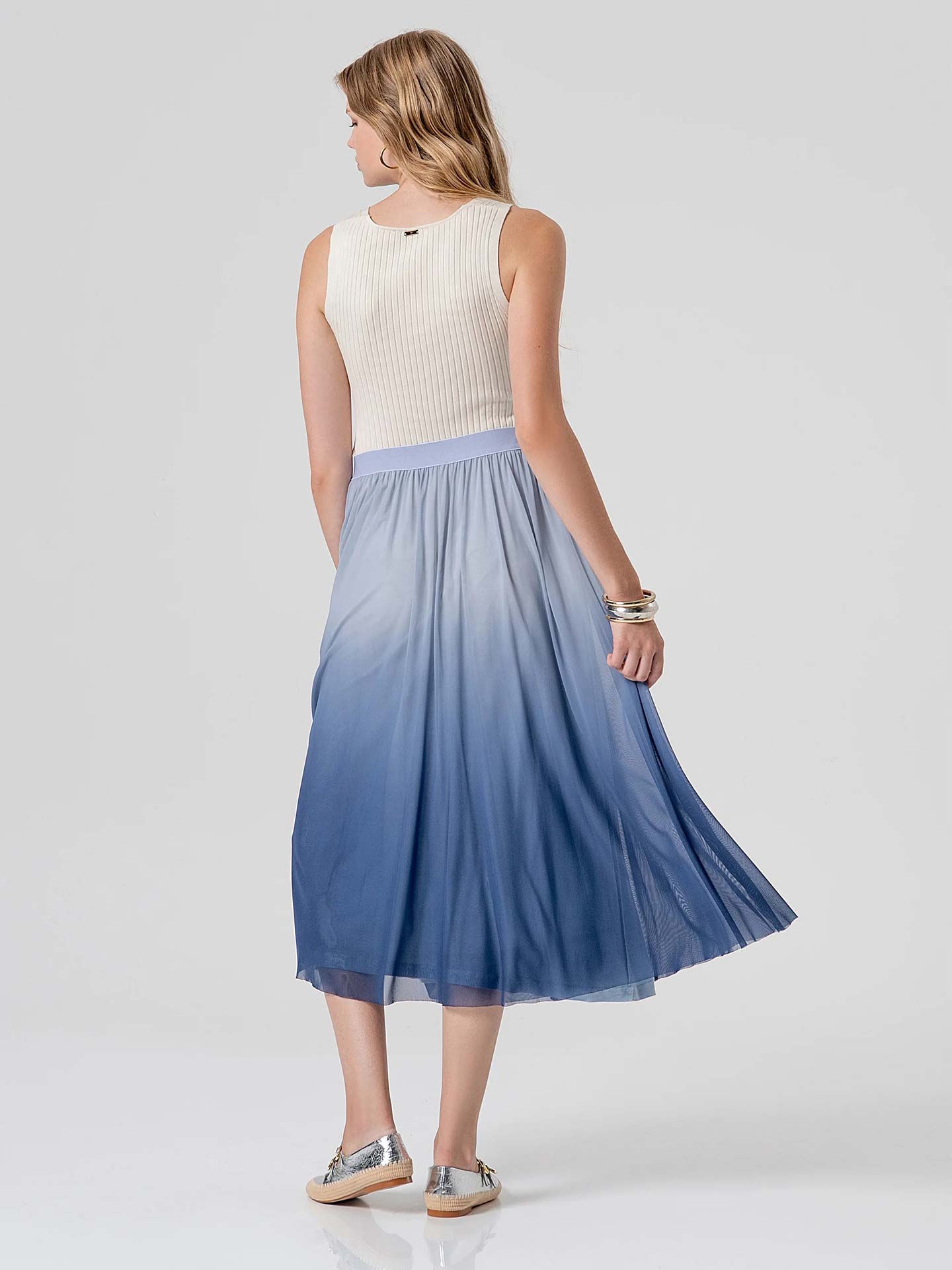 Saia Midi de Tule com Efeito Dégradé