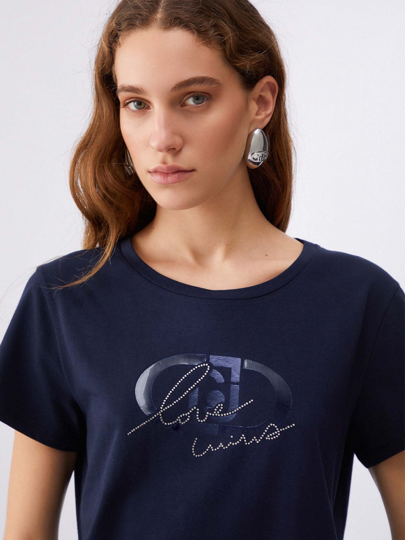 T-shirt com Estampado e Brilhantes