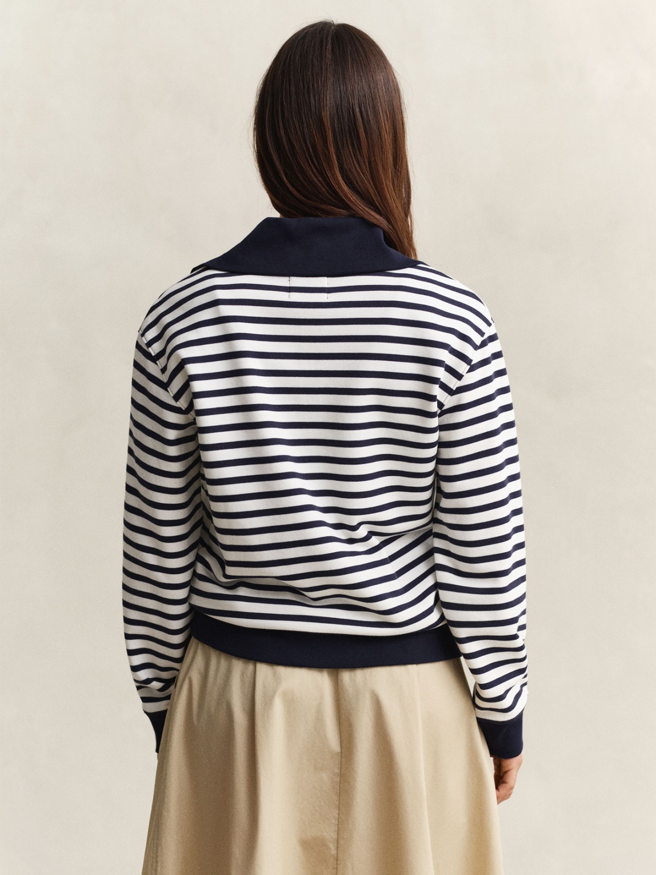 Polo às Riscas com Meio Fecho de Correr