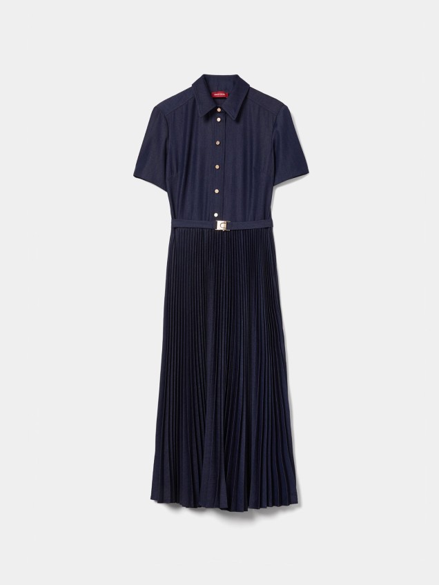 Vestido Camiseiro Midi Efeito Ganga